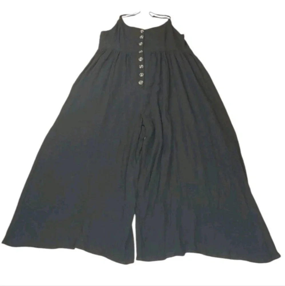 Kori America Baggy Wide Leg Harem Jumpsuit Small Black Culottes Button Y2k New